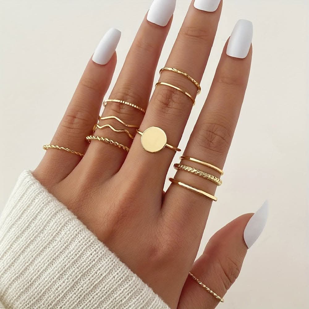 12 pcs. Stacking Rings Set – Wave & Minimalist Bands