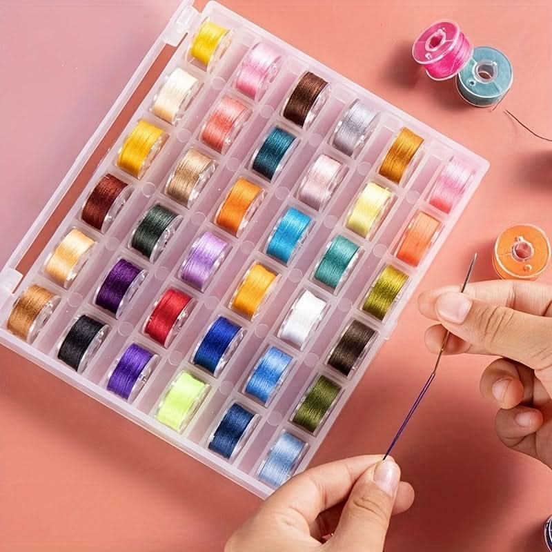 25/36pcs Deluxe Sewing Bobbin Set - Color-Coded Box with Pre-Threaded Bobbins