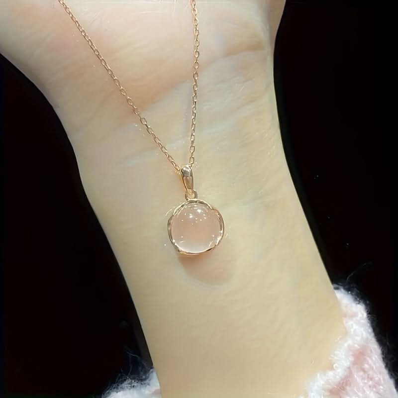 Pink Chalcedony Crystal Pendant Necklace