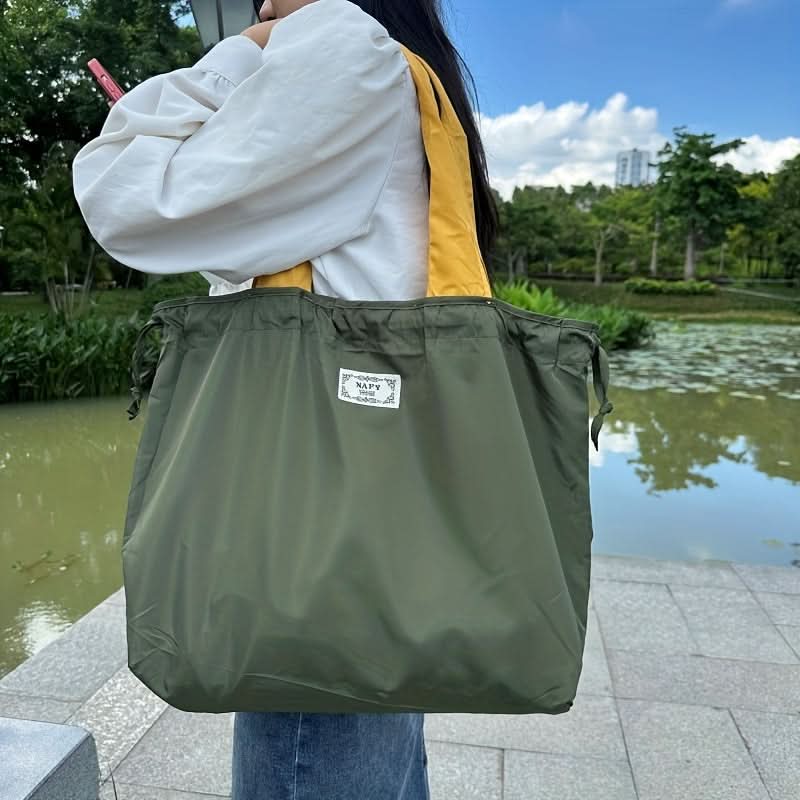 Monochrome Drawstring Shoulder Bag - Stylish & Foldable