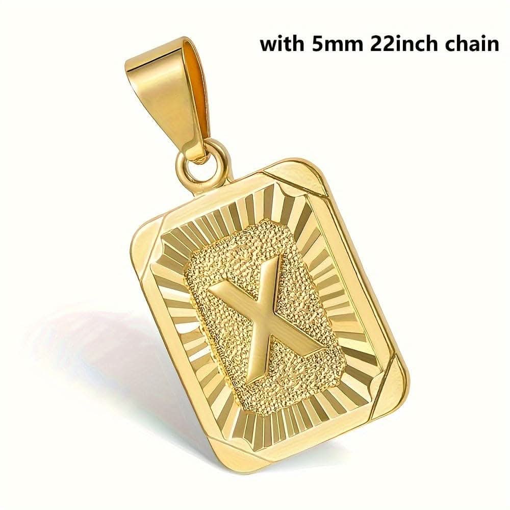 A-Z Pendant Letter Necklace – Stainless Steel Cuban Chain