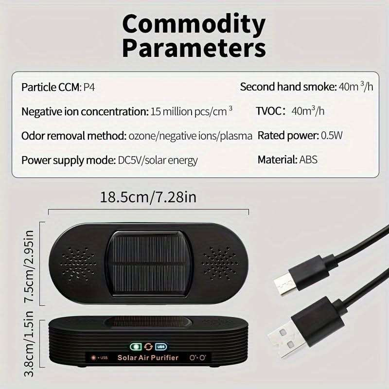 Solar & USB Air Purifier Deodorizer for Car