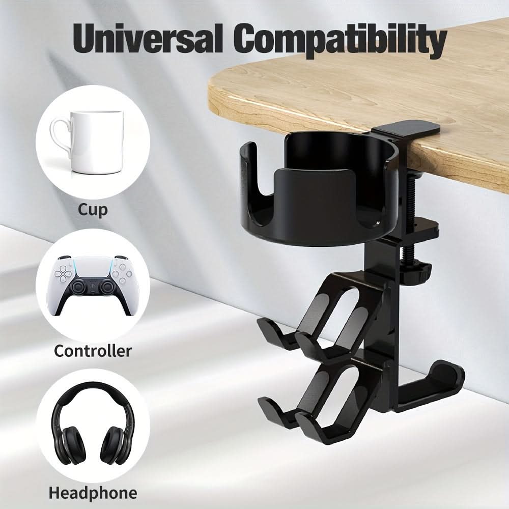 3-in-1 Under Desk Clamp Headphone Stand