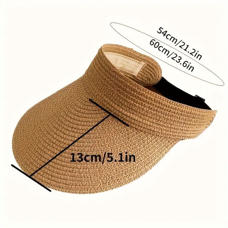 Women’s Foldable Straw Sun Visor – Wide Brim Roll-Up Beach Hat