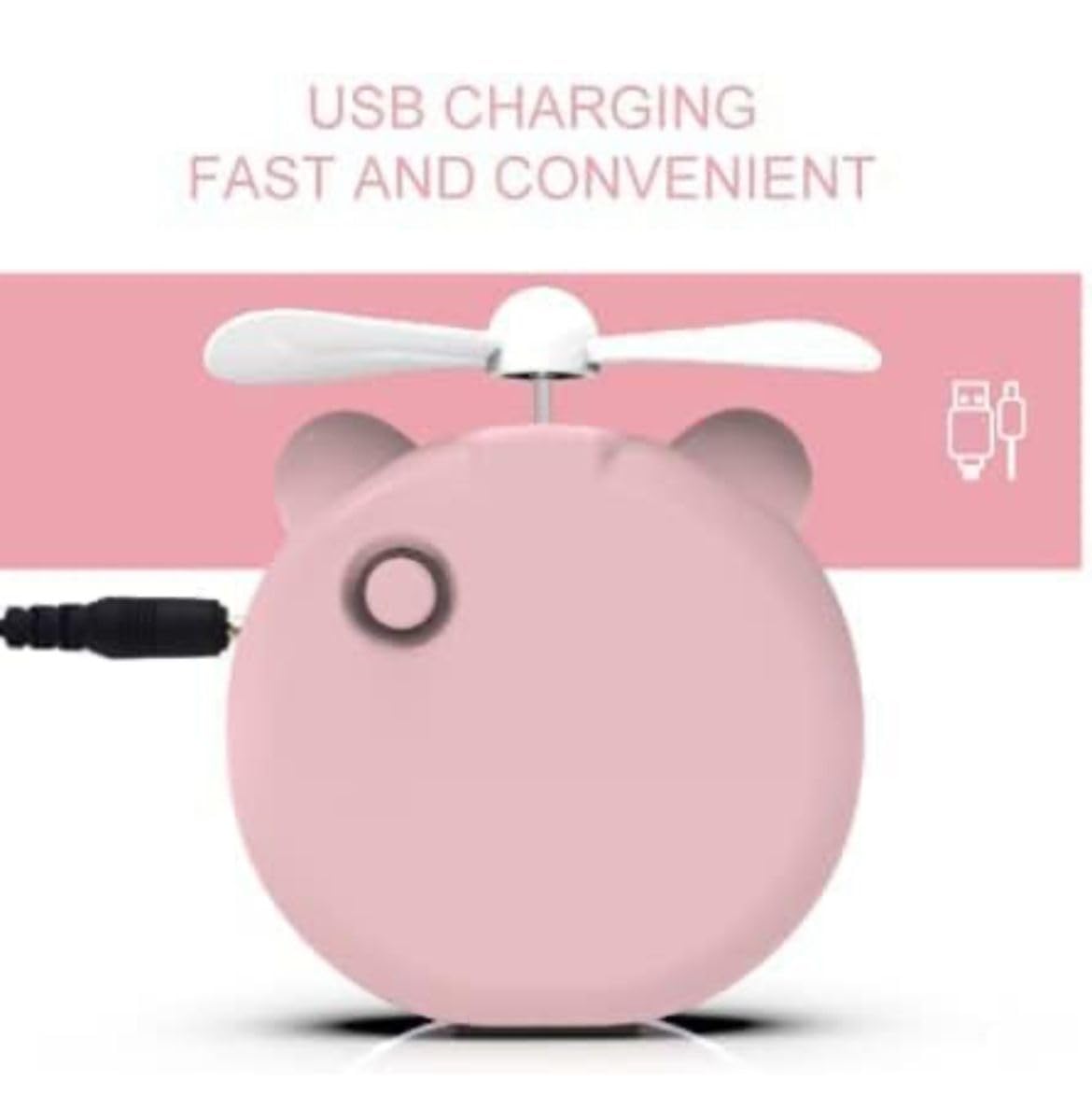 Portable Mini USB Fan – Cute Piggy Beauty Mirror Fan with LED Light & Handheld Design