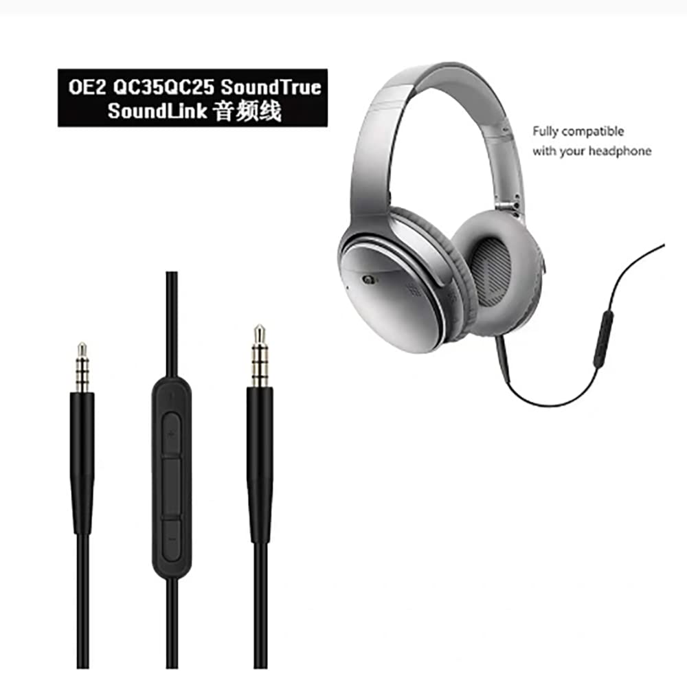 Replacement AUX Mic Cable for Bose 700, QC45, QC35, QC25, SoundTrue, OE2, AE2 Headphones – 3.5mm to 2.5mm with Inline Mic & Volume Control