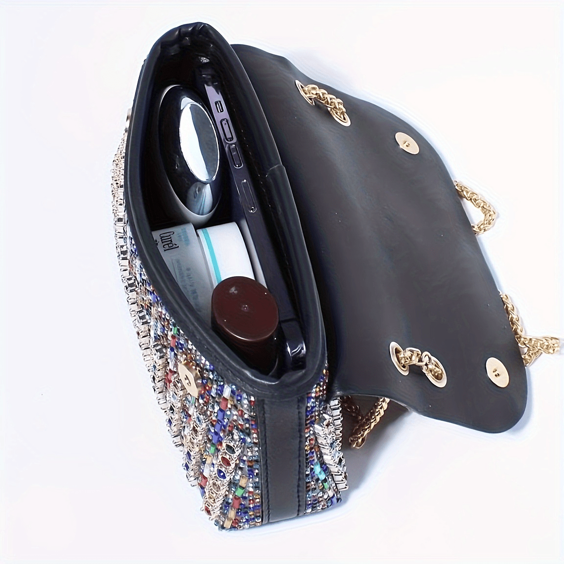 Rhinestone Stripe Evening Clutch with Strap