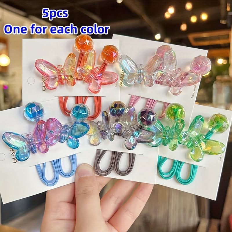 5PCS Butterfly Beaded Hair Ties for Girls