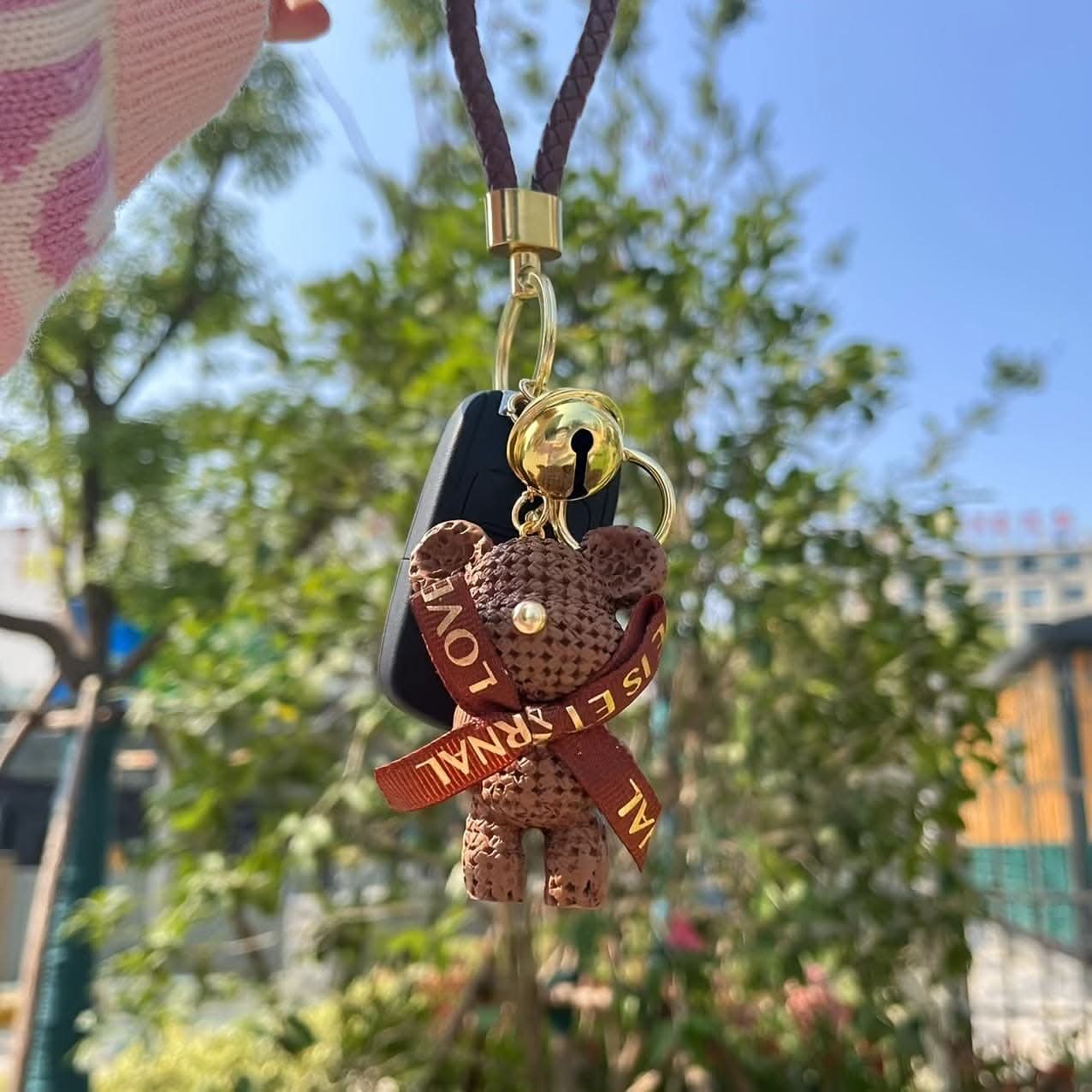 Adorable Bear Keychain with Bow & Bell – Cute Gift for Girls