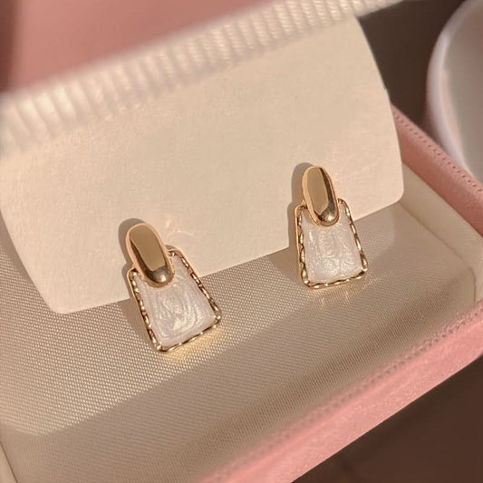 Vintage French-Style Geometric White Stud Earrings