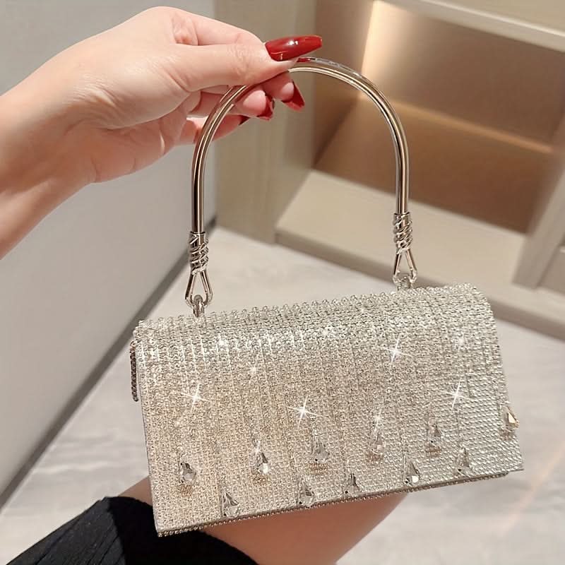 Silver Glittering Evening Clutch with Magnet Closure
