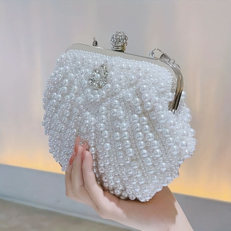 Elegant Floral Handle Wedding Clutch, Metal Chain