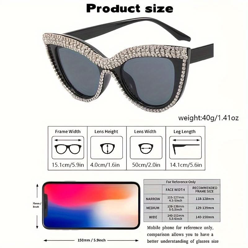 Luxury Rhinestone Cat Eye Sunglasses – Mirrored Lenses