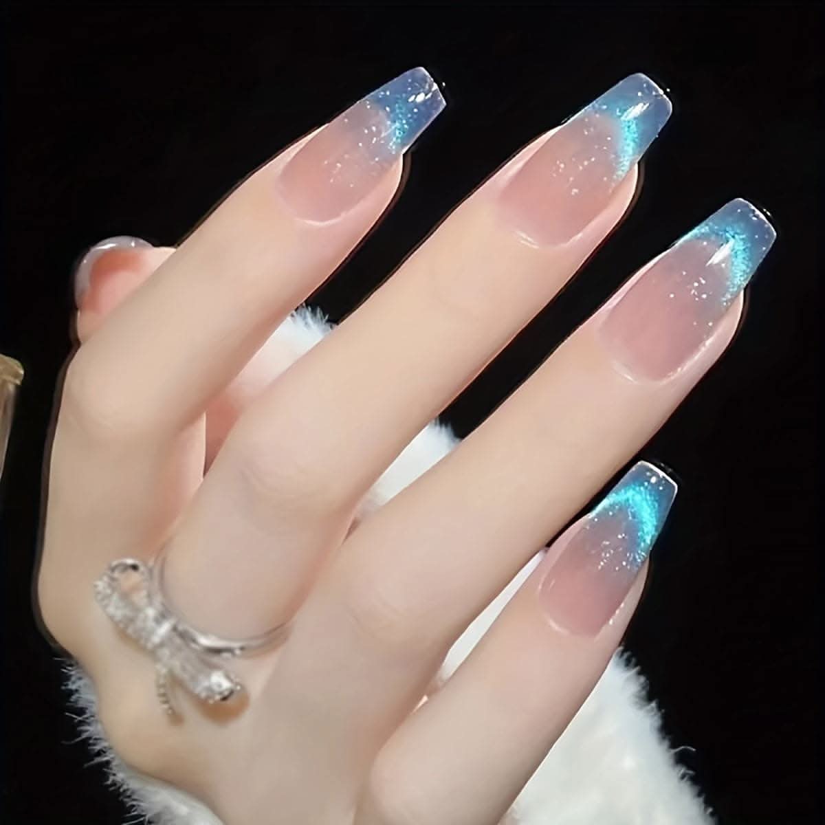 24pcs Aurora Blue Gradient Press-On Nails