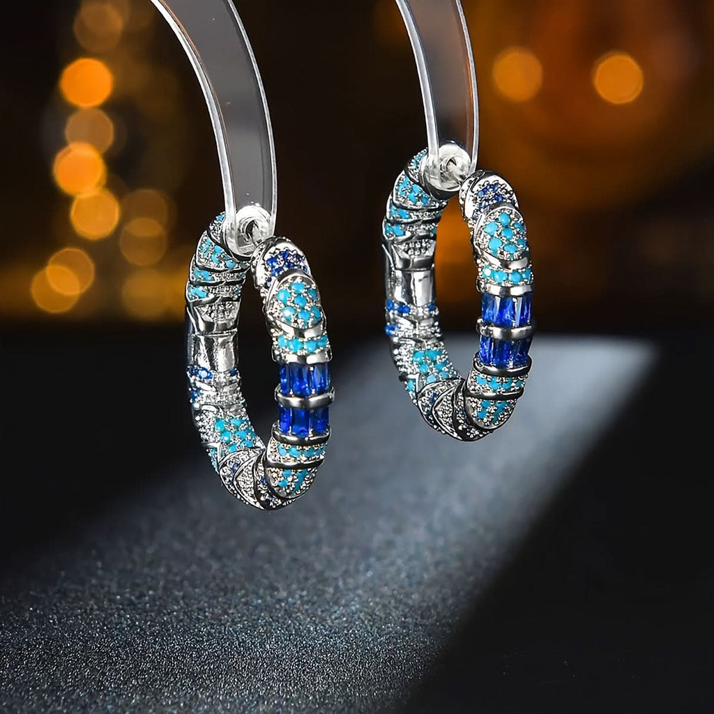 Vintage Blue Zircon Hoop Earrings for Women