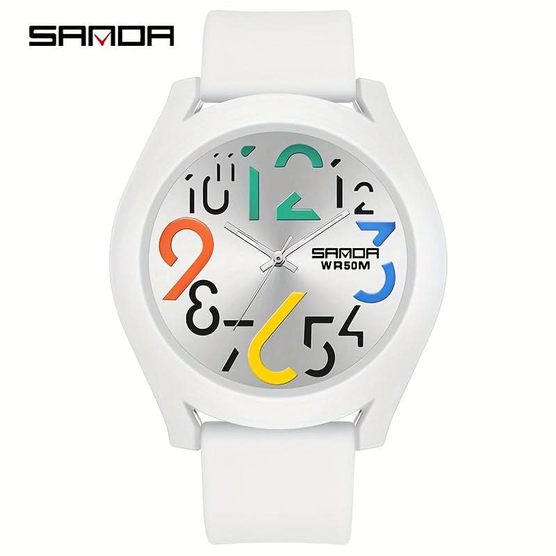 Men's Sports Quartz Watch – Colorful Removable Rubber Strap, Large Dial