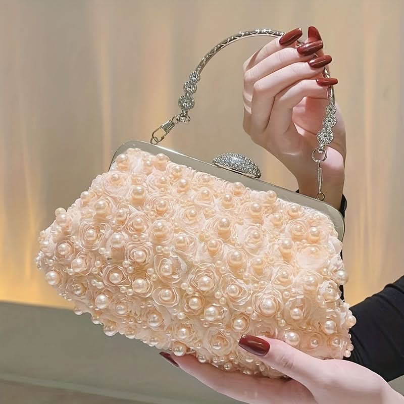 White Pearl Clutch with Floral Embellishments