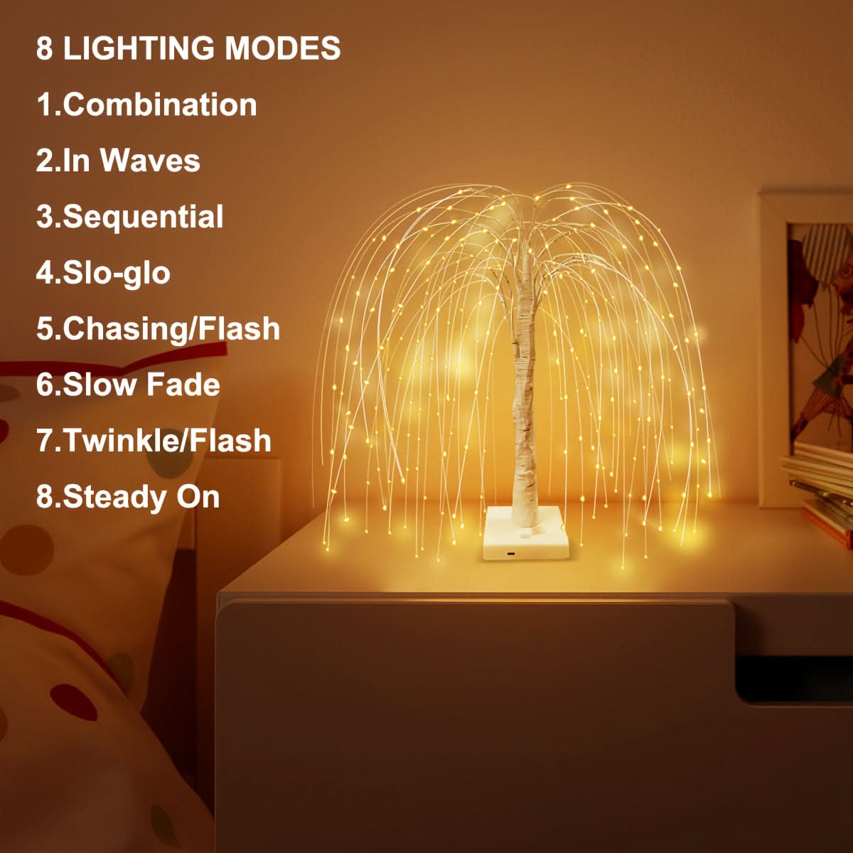 Willow Tree LED Night Light – 8 Modes, USB Powered, Touch Control