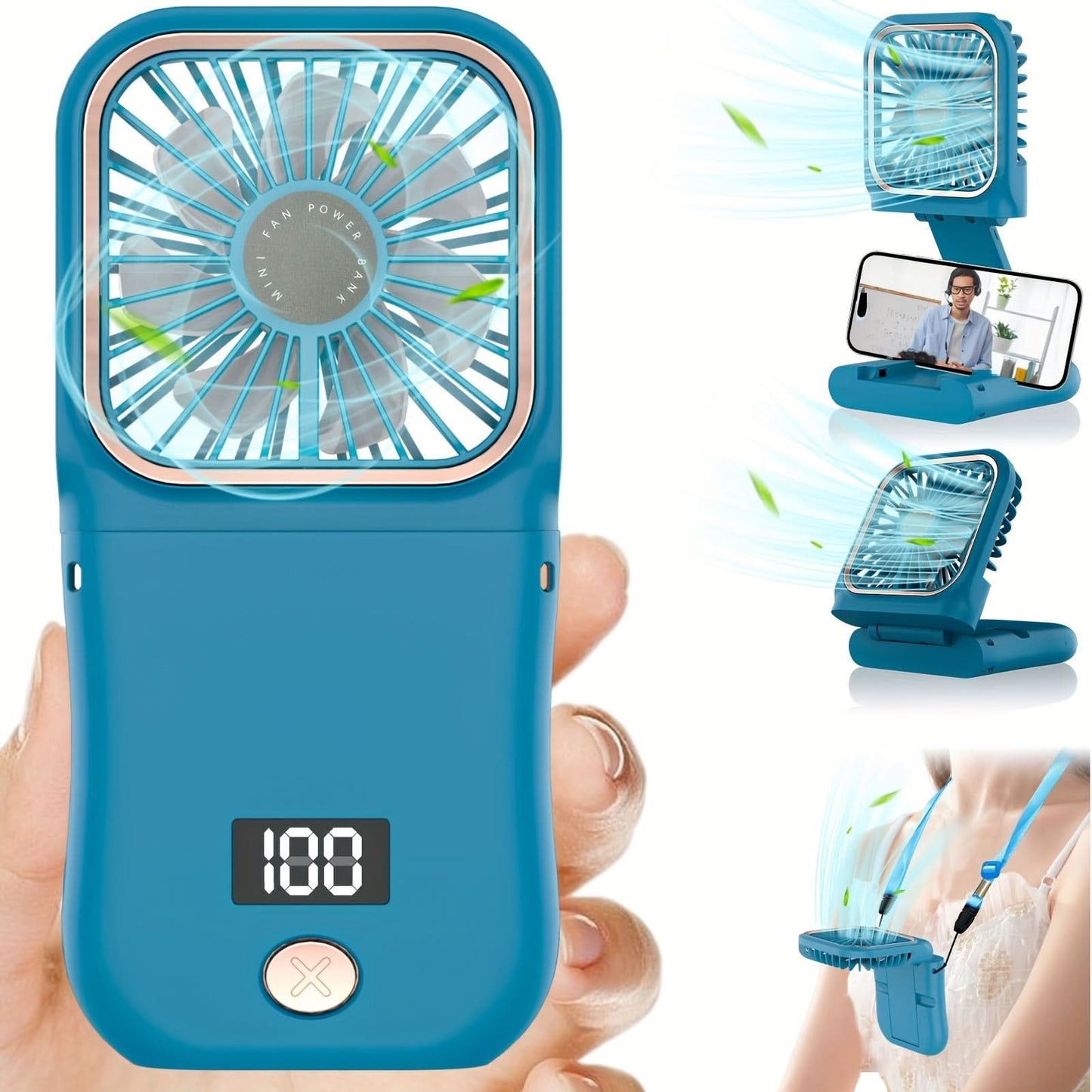 Portable Digital Display Neck Fan – Foldable with 3000mAh Battery