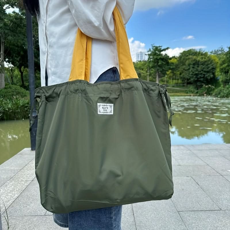 Monochrome Drawstring Shoulder Bag - Stylish & Foldable