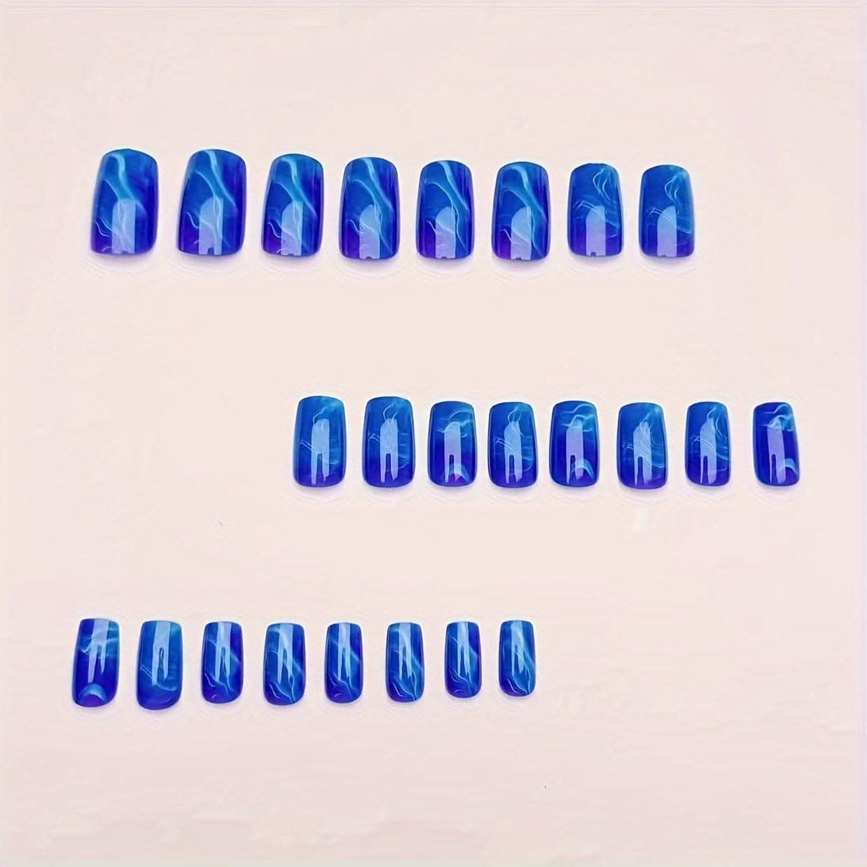 24-Piece Ocean Blue Gradient Press-On Nails Set – Medium Square, Glossy Finish