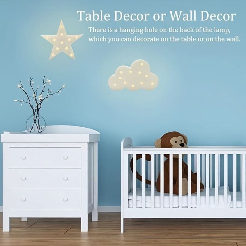 3pcs LED Crescent Moon & Star Cloud Night Lights – Wall-Mountable Decor