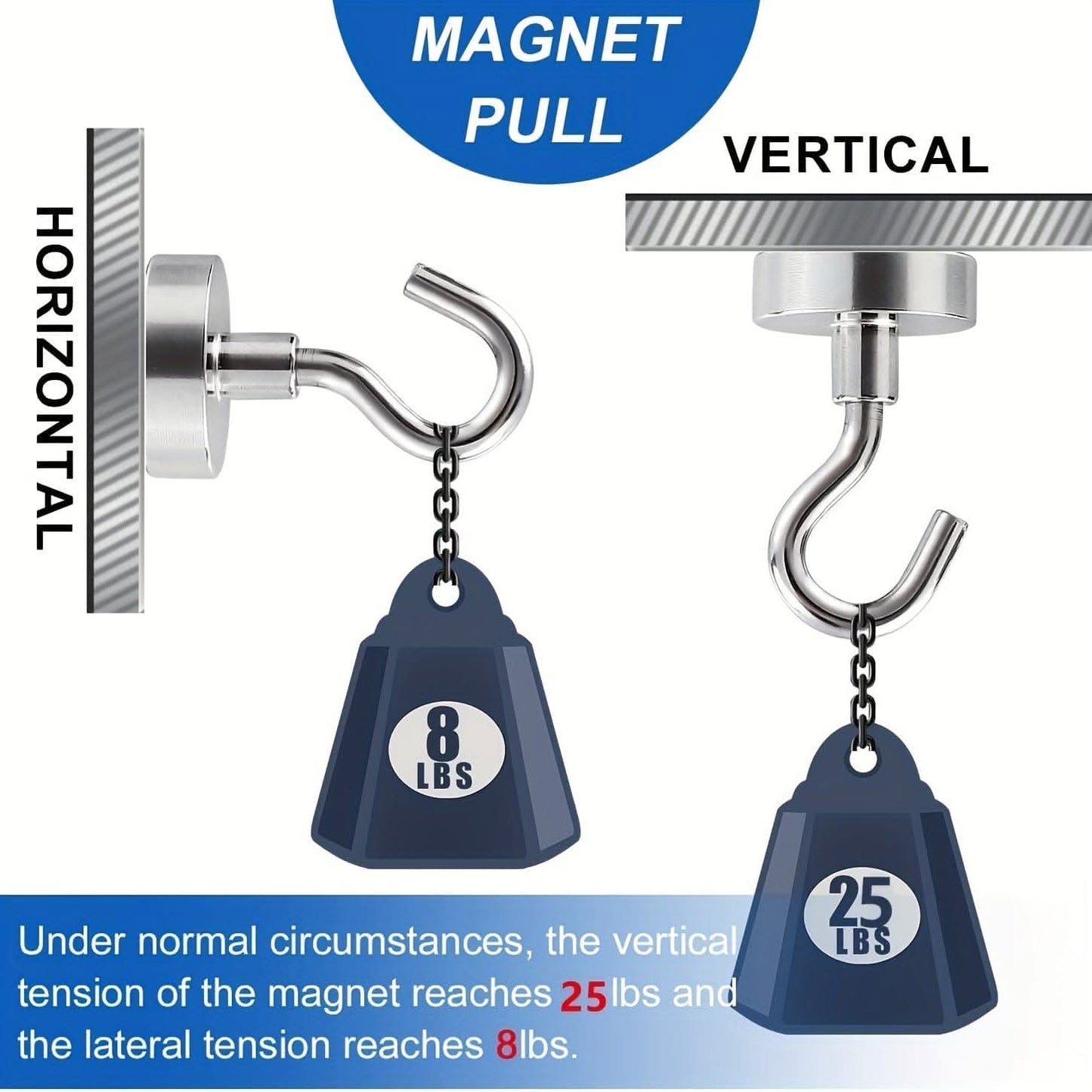 3/6/12pcs Heavy-Duty Neodymium Magnet Hooks - Strong 25lbs Capacity