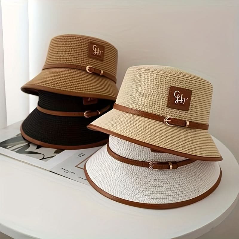 Women’s Straw Fedora Hat – Short Brim Sun Hat with Faux Leather Belt