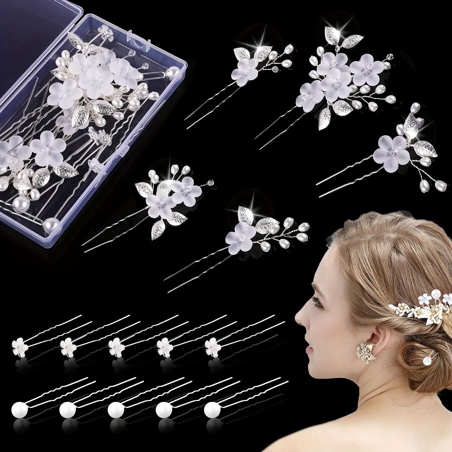 15pcs Wedding Pearl Flower Hair Clips Set