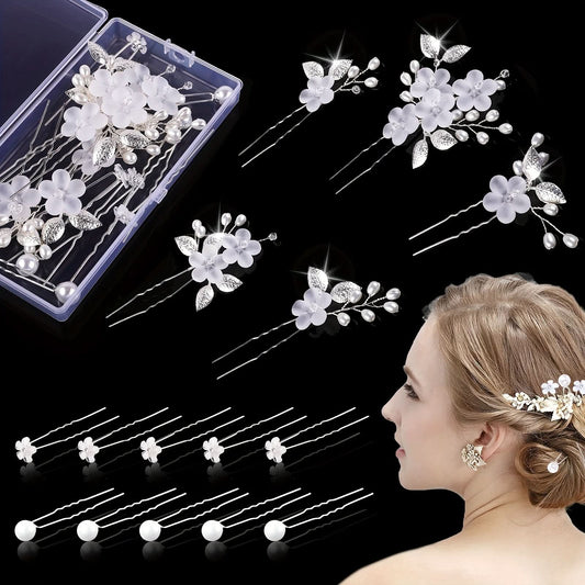 15pcs Wedding Pearl Flower Hair Clips Set