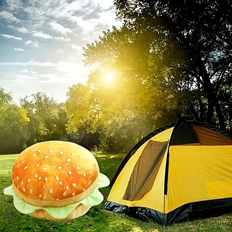 Cute Burger Pillow – Cozy Outdoor Camping Cushion with Zipper