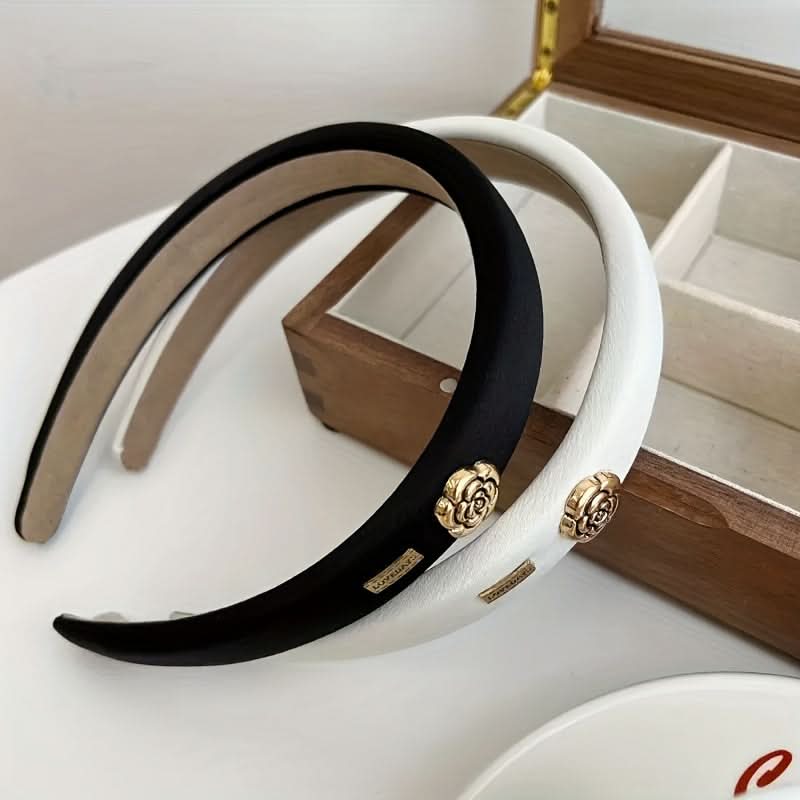 Chic Black Satin Camellia Flower Headband