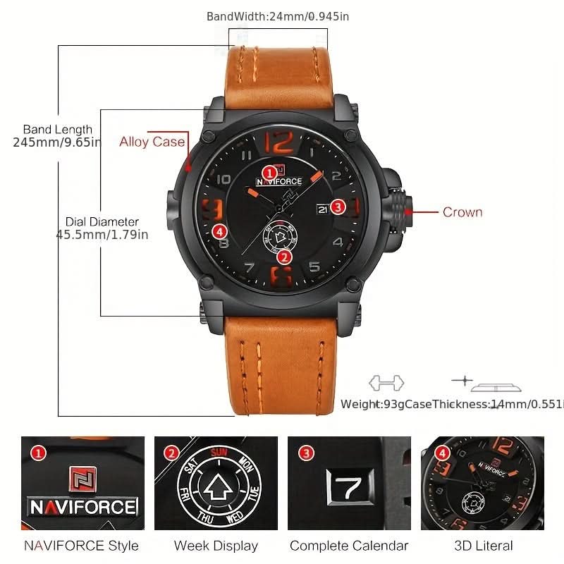 Men’s Casual Sport Quartz Watch – Water-Resistant, PU Leather Strap, Round Dial