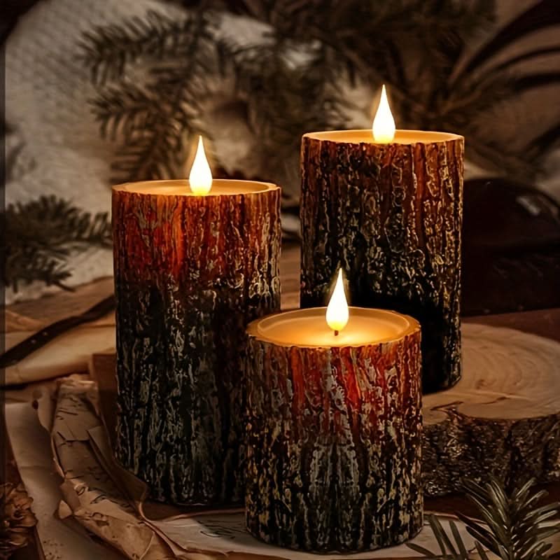 Tree Shaped Table Lamp with Realistic Pine Bark Finish - Dimmable LED Candles