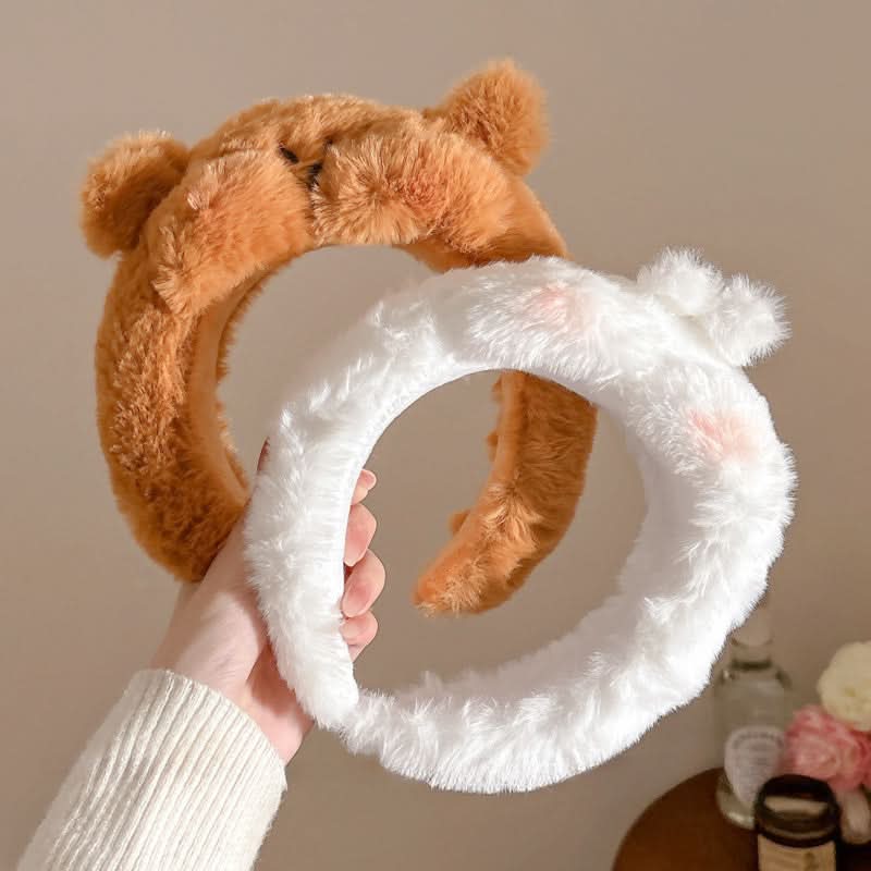 4pcs Plush Animal Ear Headbands, Non-Slip Hair Hoops