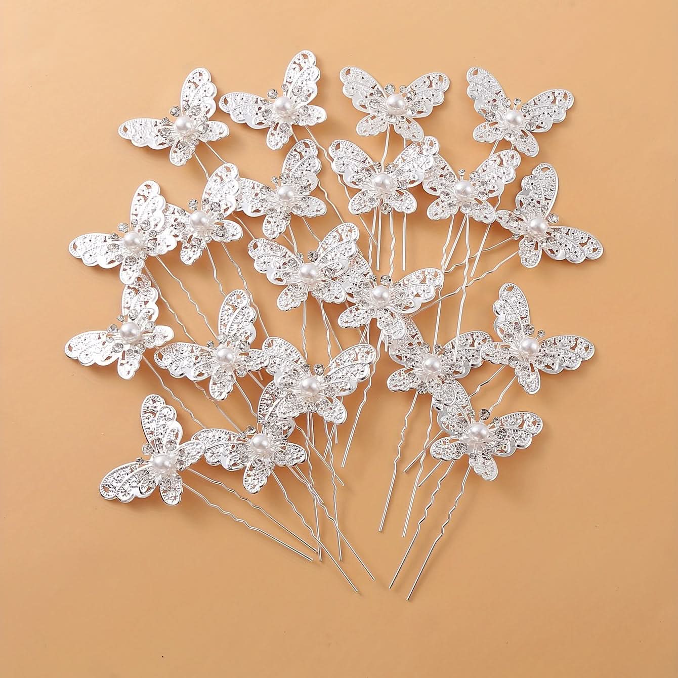 20pcs Rhinestone Pearl Butterfly Hairpins for Wedding