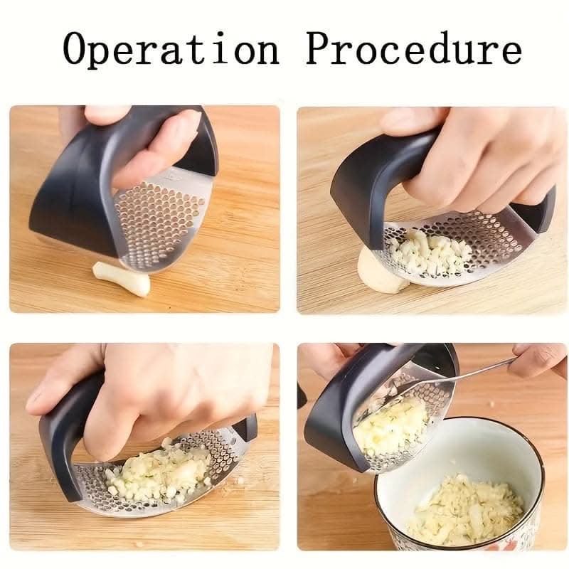 Stainless Steel Garlic Press - Rocker Metal Garlic Mincer and Crusher
