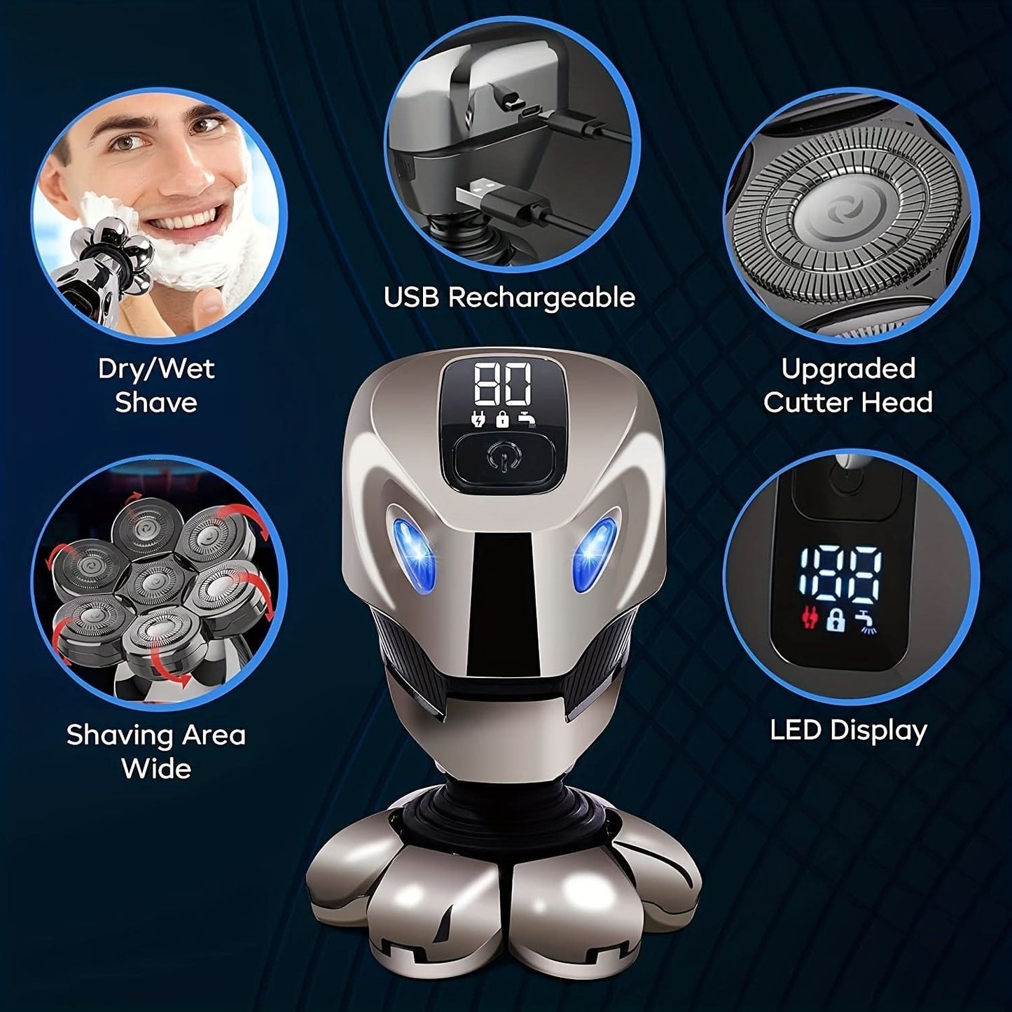 5-in-1 Rechargeable Electric Head Shaver for Men – Wet/Dry Bald Head Grooming Kit