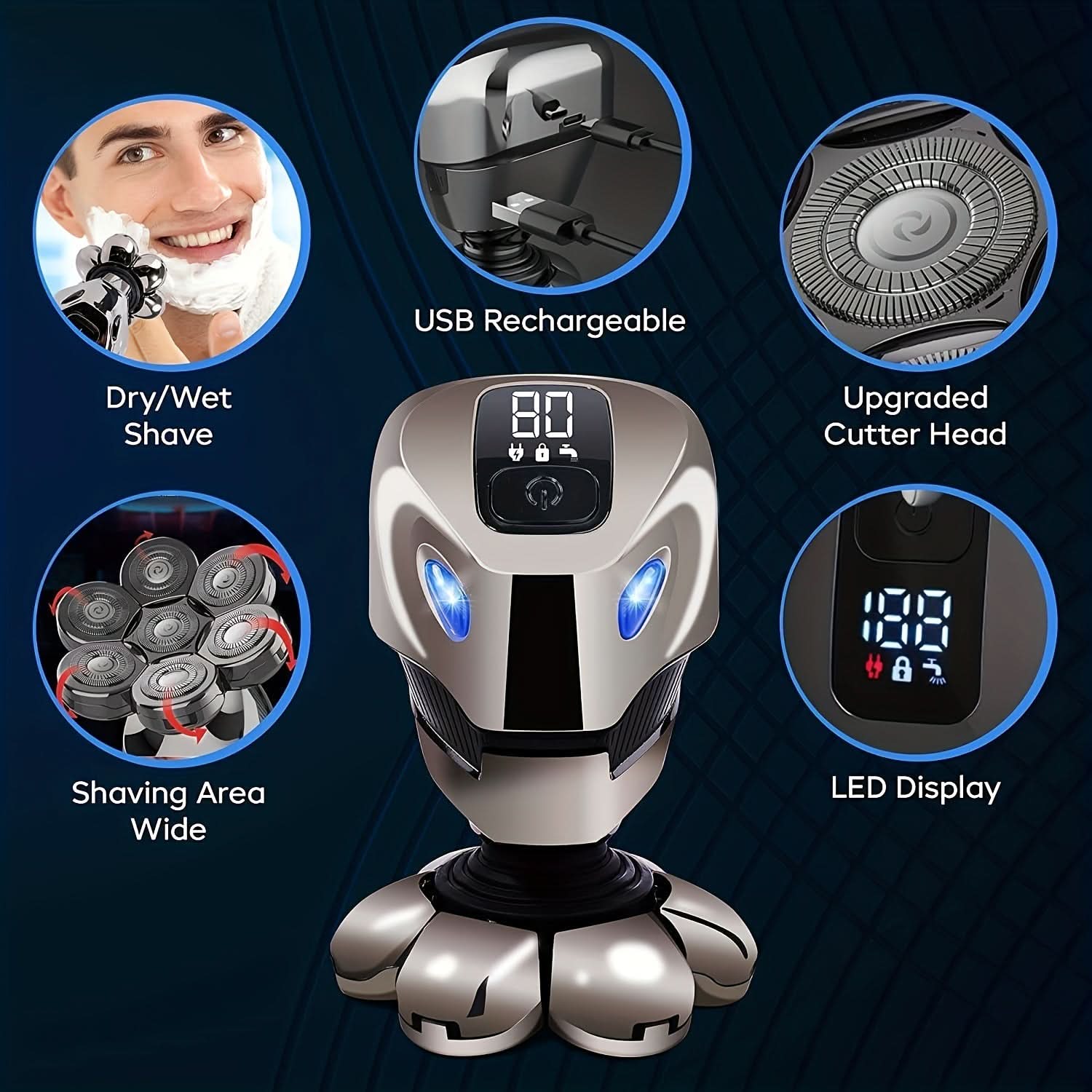 5-in-1 Rechargeable Electric Head Shaver for Men – Wet/Dry Bald Head Grooming Kit