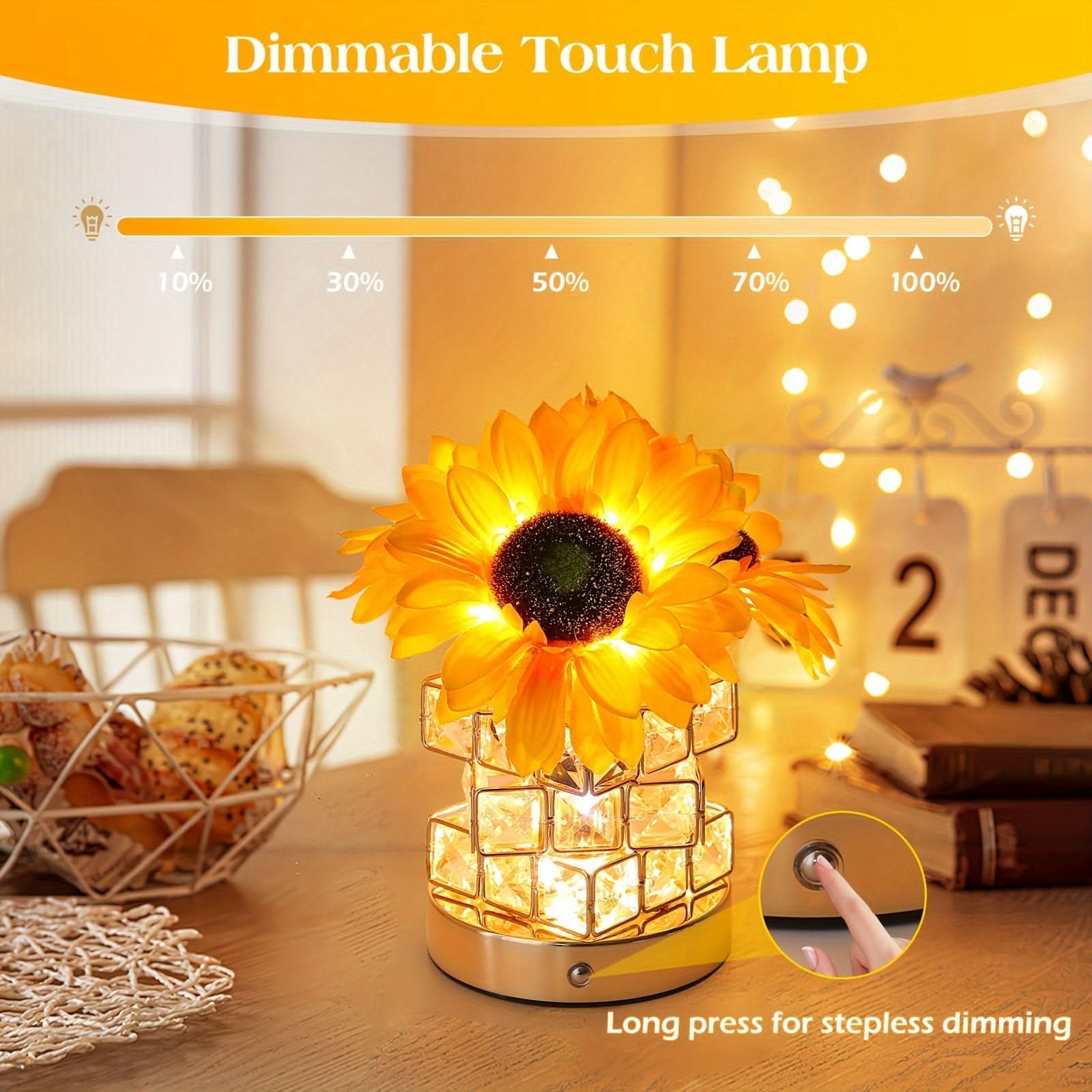 Sunflower Touch Lamp – Rechargeable Cordless LED Table Light
