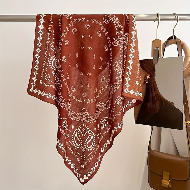 Boho Square Bandana Scarf – Cashew Print, Versatile Neckerchief
