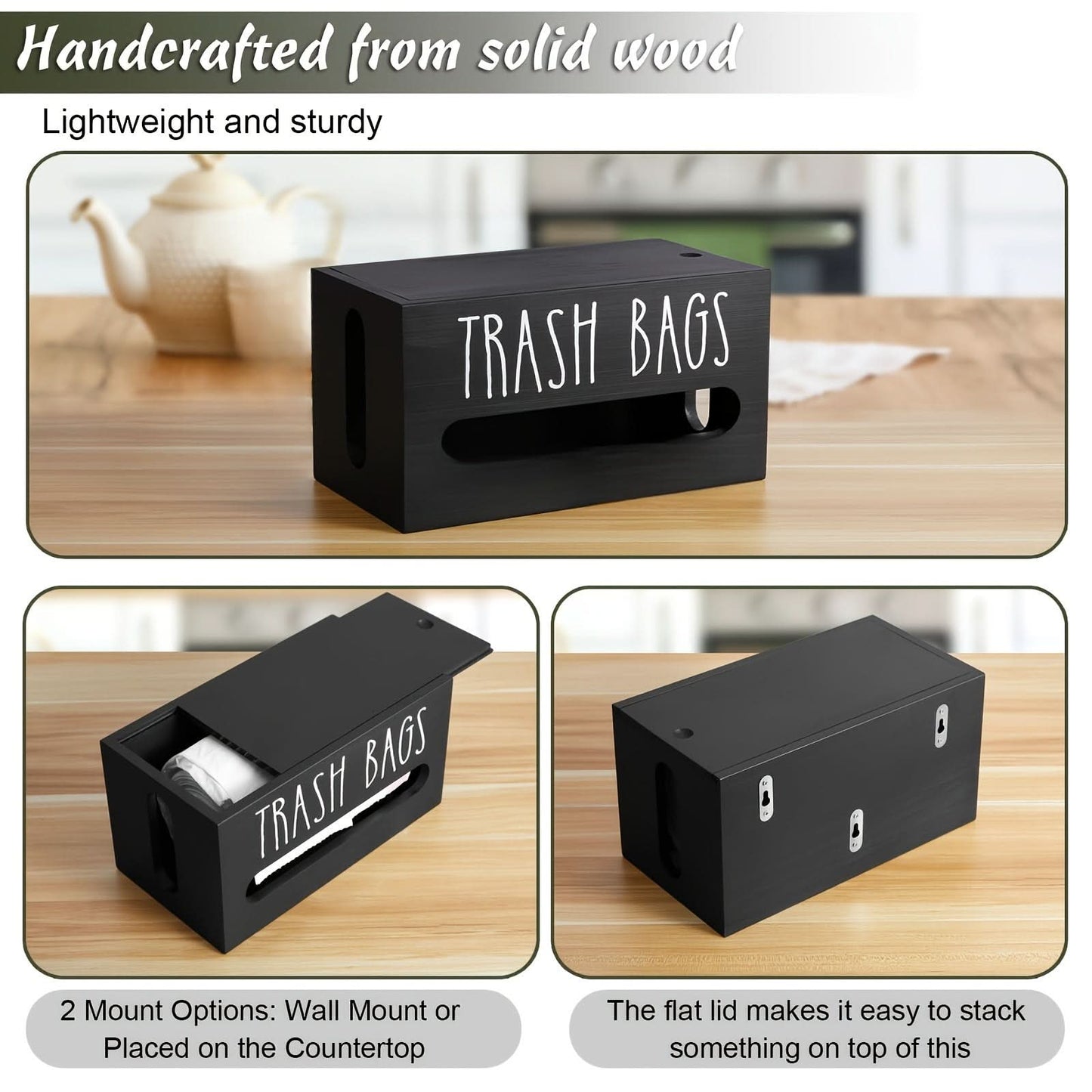 Wall-Mounted Wooden Trash Bag Dispenser Organizer