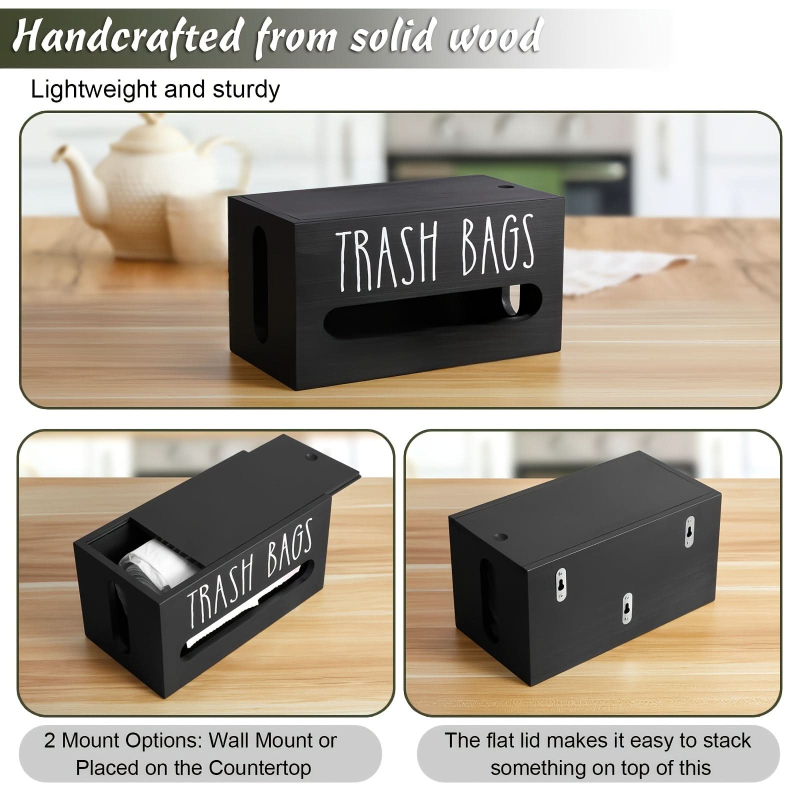 Wall-Mounted Wooden Trash Bag Dispenser Organizer