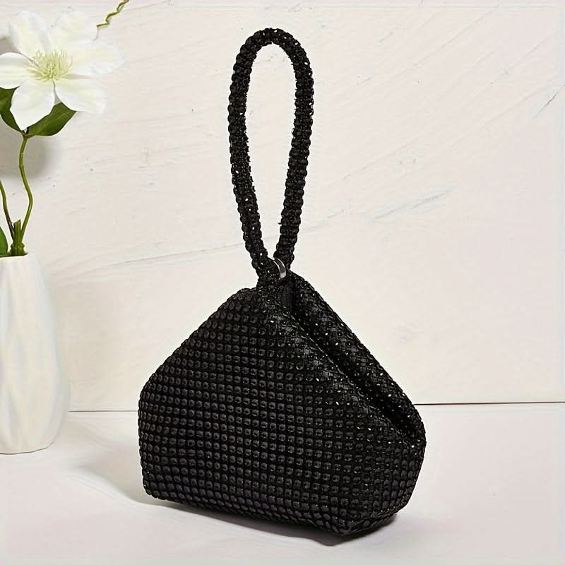 Mini Black Glitter Rhinestone Clutch Purse