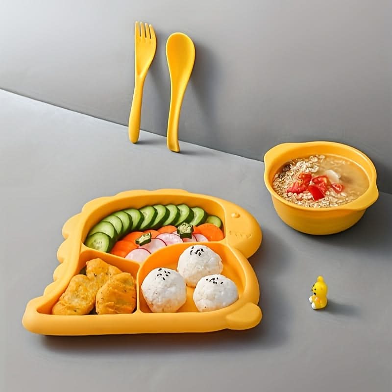 Dinosaur-Shaped Kids Dinnerware Set -Plastic Plate, Combo Pack