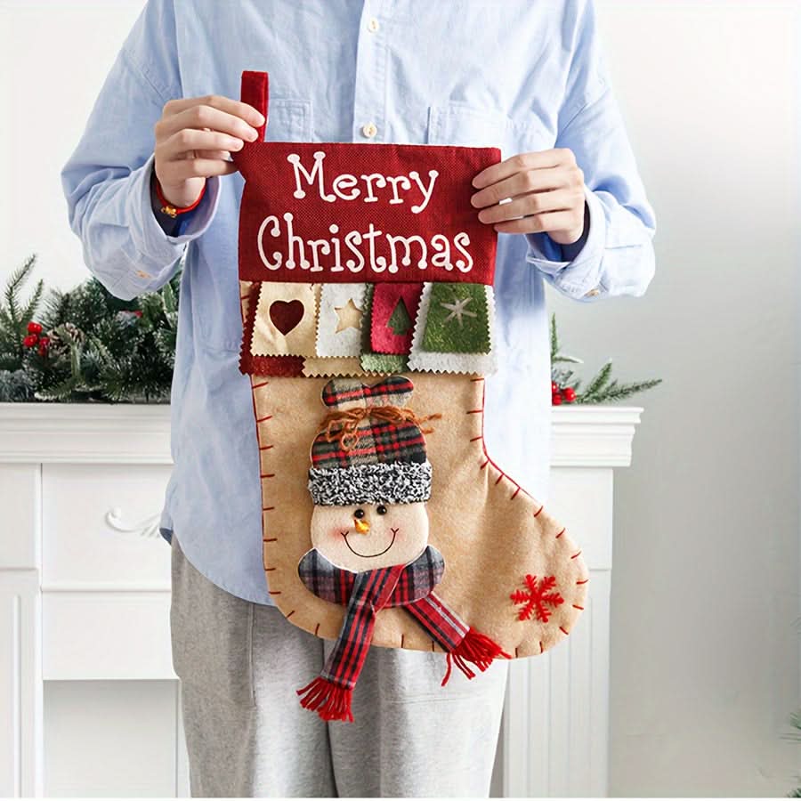 3pcs Large Christmas Stockings – Santa, Snowman & Reindeer Holiday Decor