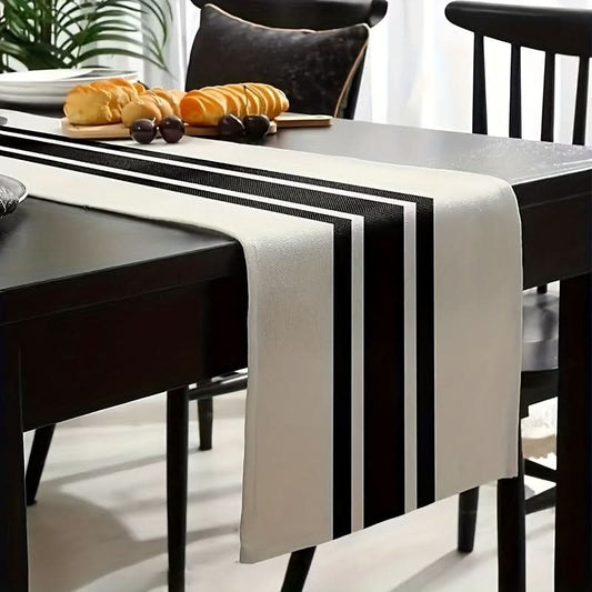 Elegant Black & White Striped Table Runner