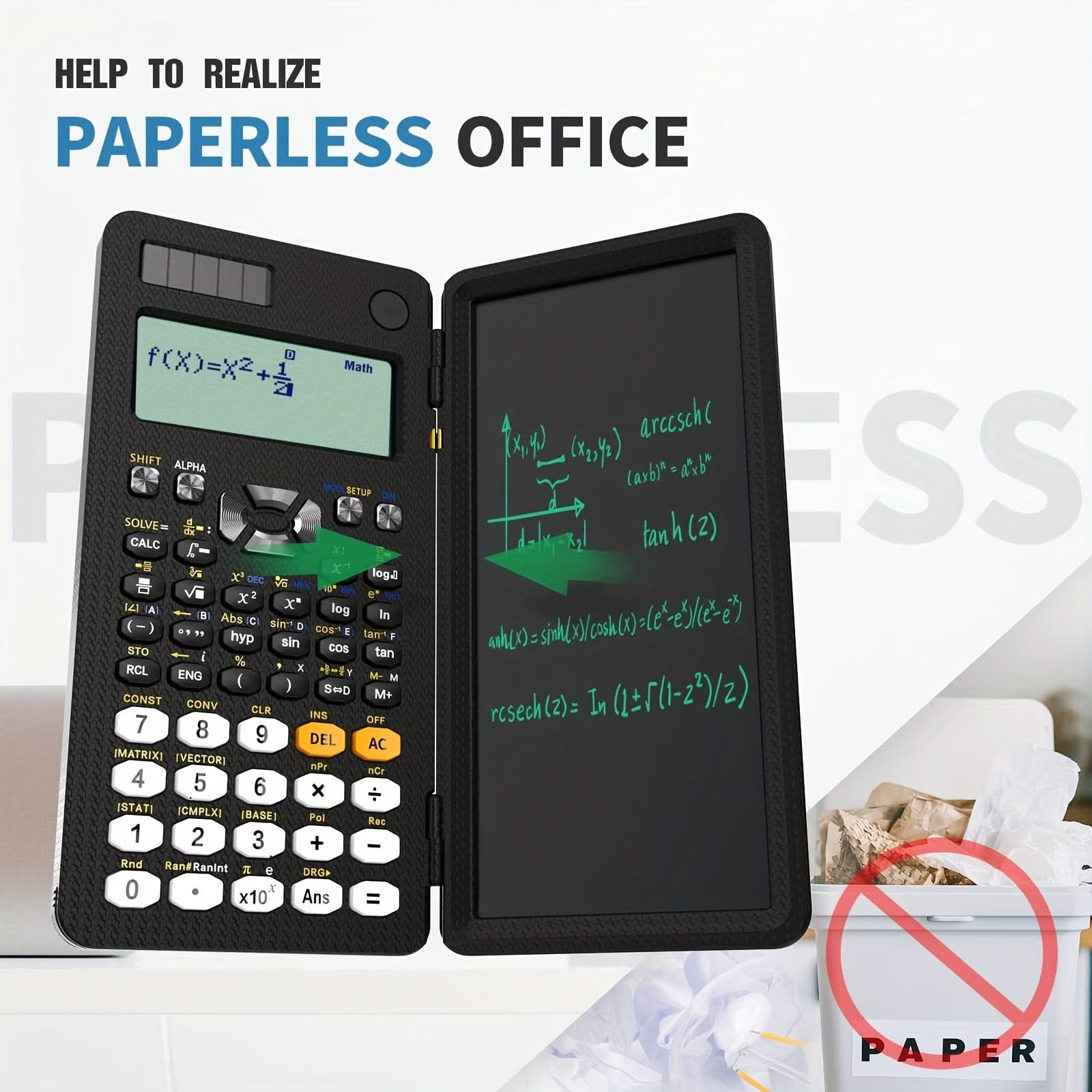 4-Line Solar-Powered Scientific Calculator with Notepad