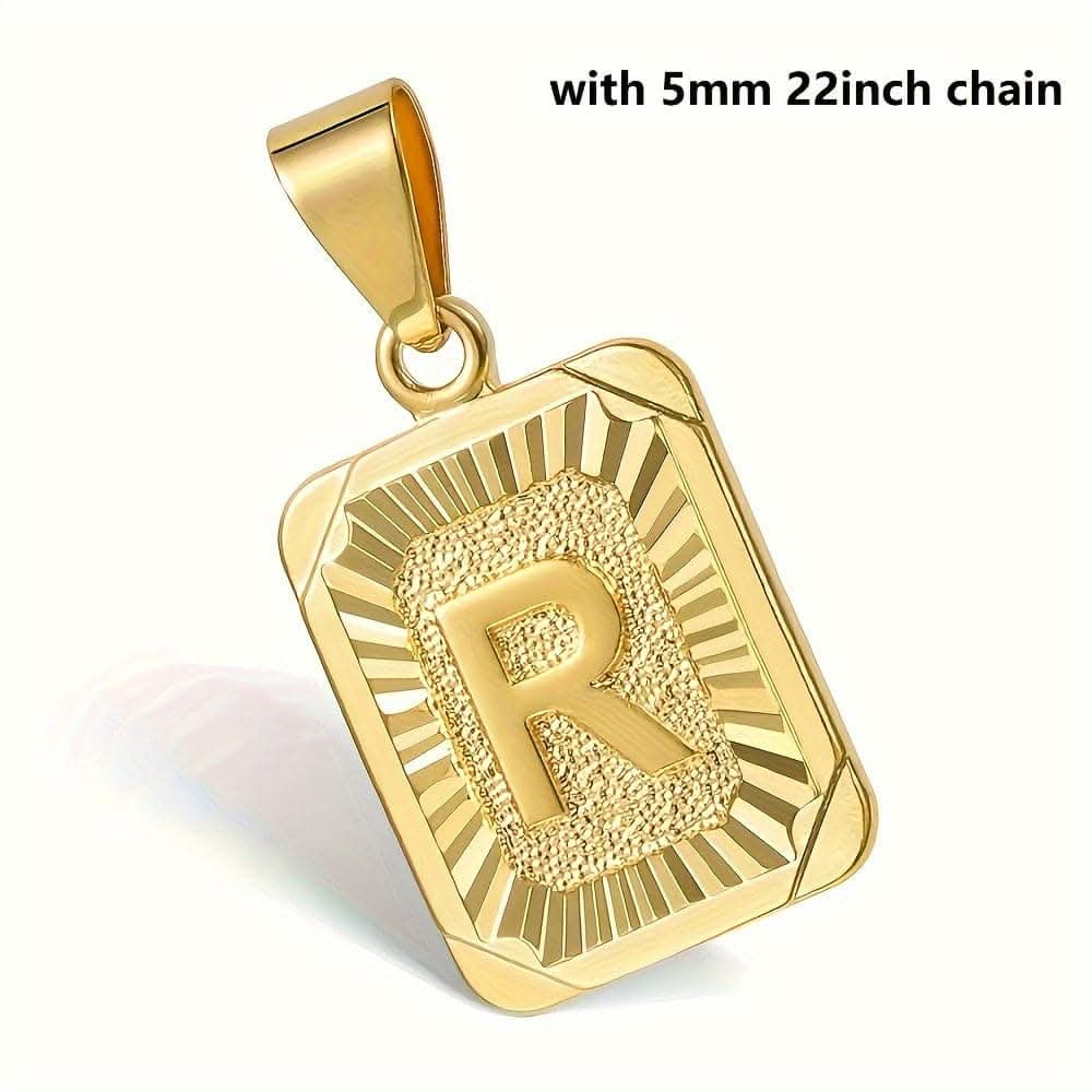 A-Z Pendant Letter Necklace – Stainless Steel Cuban Chain