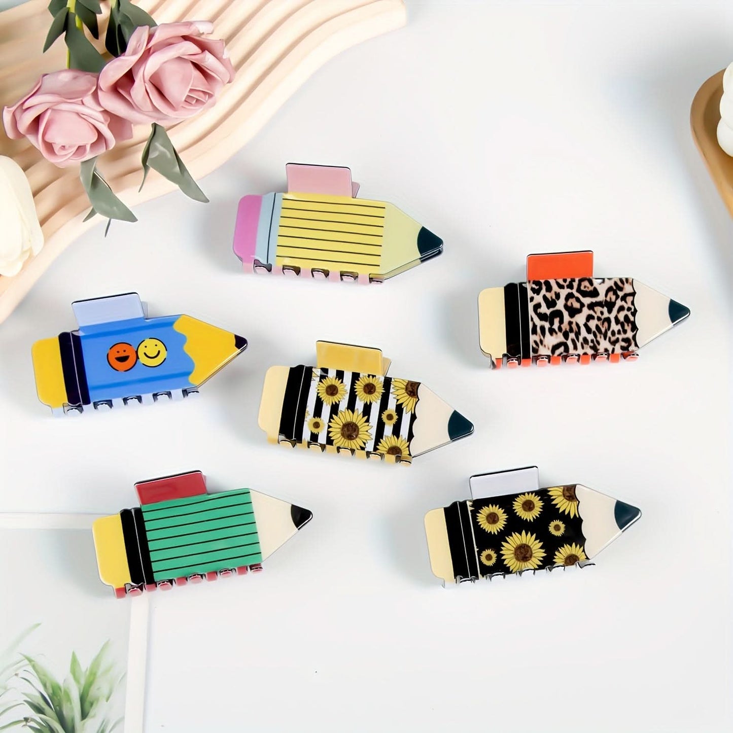 6PCS Cute Pencil-Shaped Hair Claw Clips